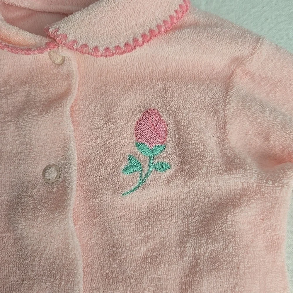 Vintage Carter's Pink Rose One Piece Footed Outfit 3 Months‎ Terrycloth